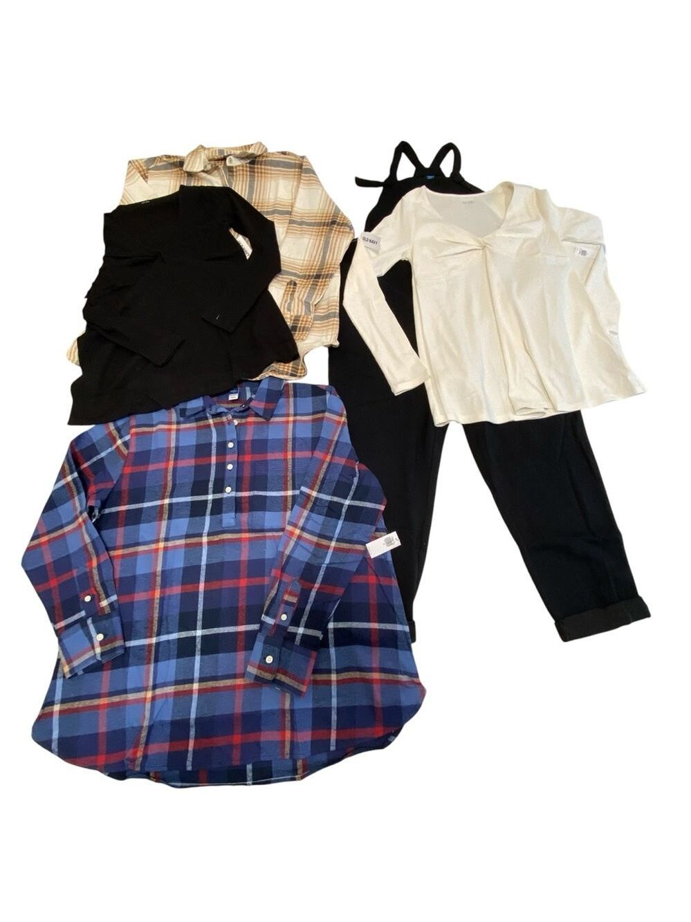 Maternity NWT Old Navy 5 pieces bundle clothing S/M flanel plaid shirts overall